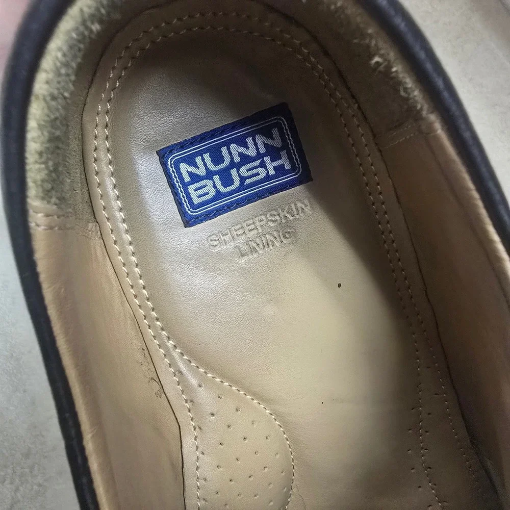 Nunn Bush‎ Mens Black Leather Slip On Loafers Dress Shoes Sheepskin Lining 81044